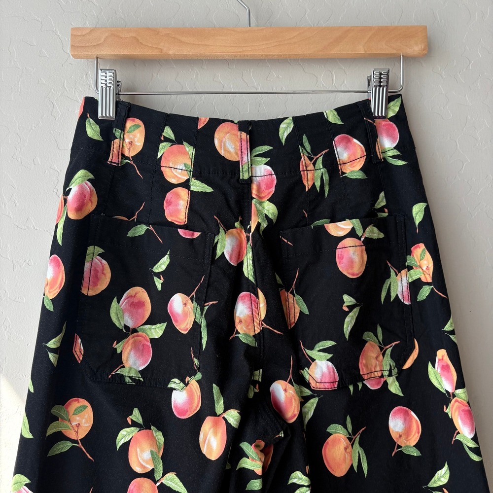 Maeve Anthropologie The Colette Peach Print Wide Leg Pants Black Size 25P - Picture 7 of 9